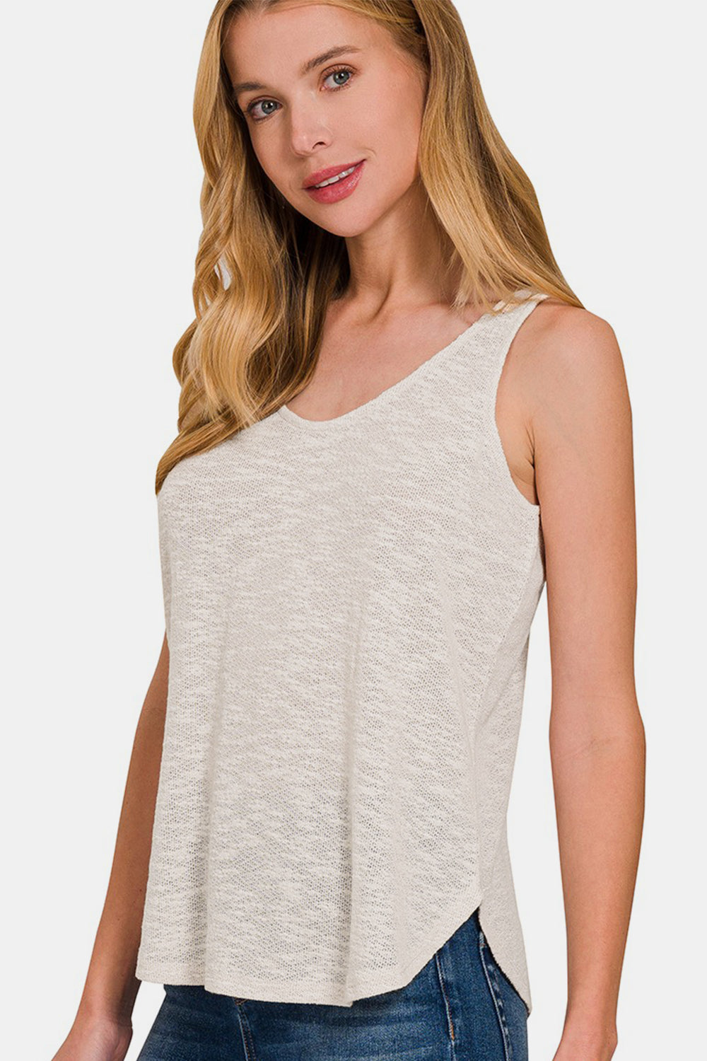 Zenana Soft & Gentle Curved Hem Tank in Ivory