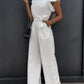 Captivating Muse Ruffled Round Neck Cap Sleeve Jumpsuit with Pockets