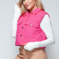 Snobbish Quilted and Cute Snap Down Quilted Crop Vest in Hot Pink