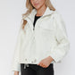 How Dare U My Favorite Layer Drawstring Hem PU Leather Zip Up Jacket in White