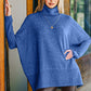 Zenana Never Let You Go Brushed Melange Hacci Turtleneck Sweater in Light Navy