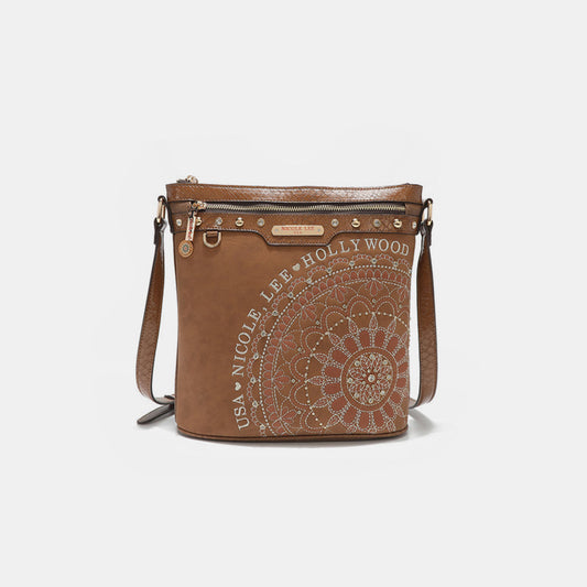 Nicole Lee USA Hollywood Dreams Metallic Stitching Embroidery Inlaid Rhinestone Crossbody Bag