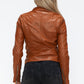 Snobbish Embrace The Day Faux Leather Zip Up Drawstring Hooded Jacket in Camel