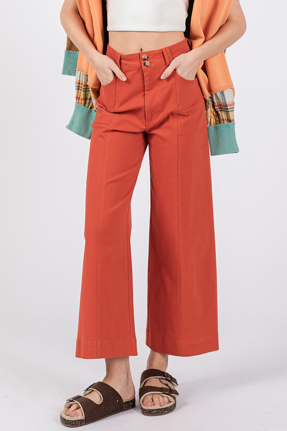 SAGE + FIG Annette Wide Leg Cropped Pants in Cinnamon