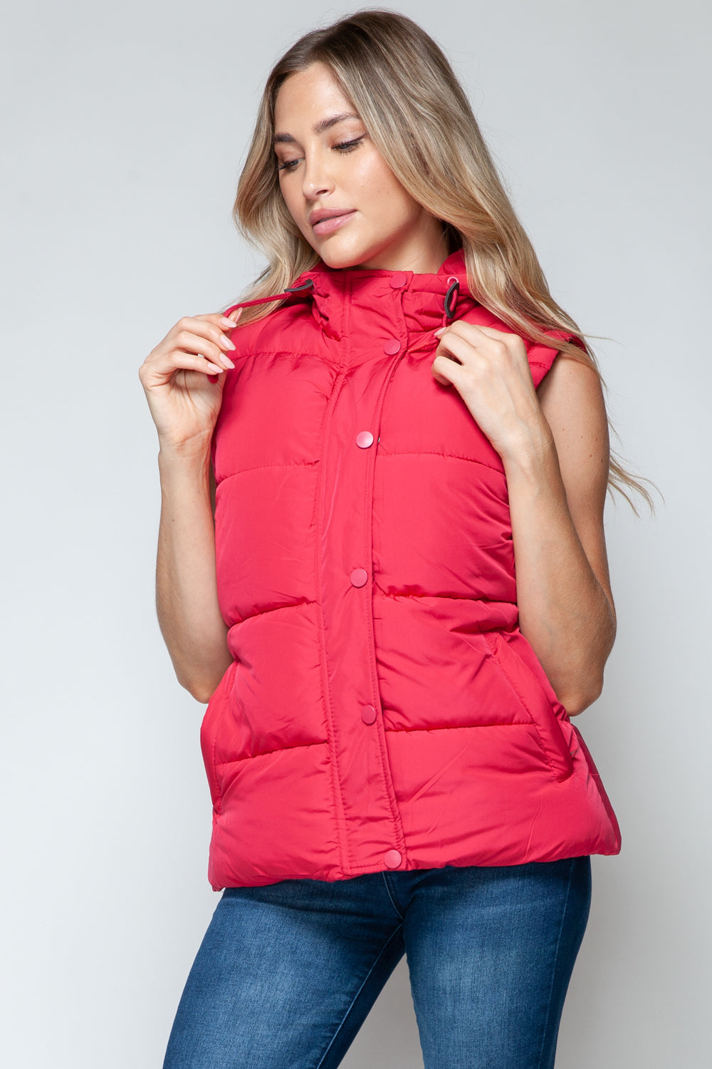 Snobbish Cute and Cozy Snap and Zip Closure Hooded Vest in Magenta