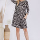 Celeste Wild One Leopard Three-Quarter Sleeve Dress with Pockets