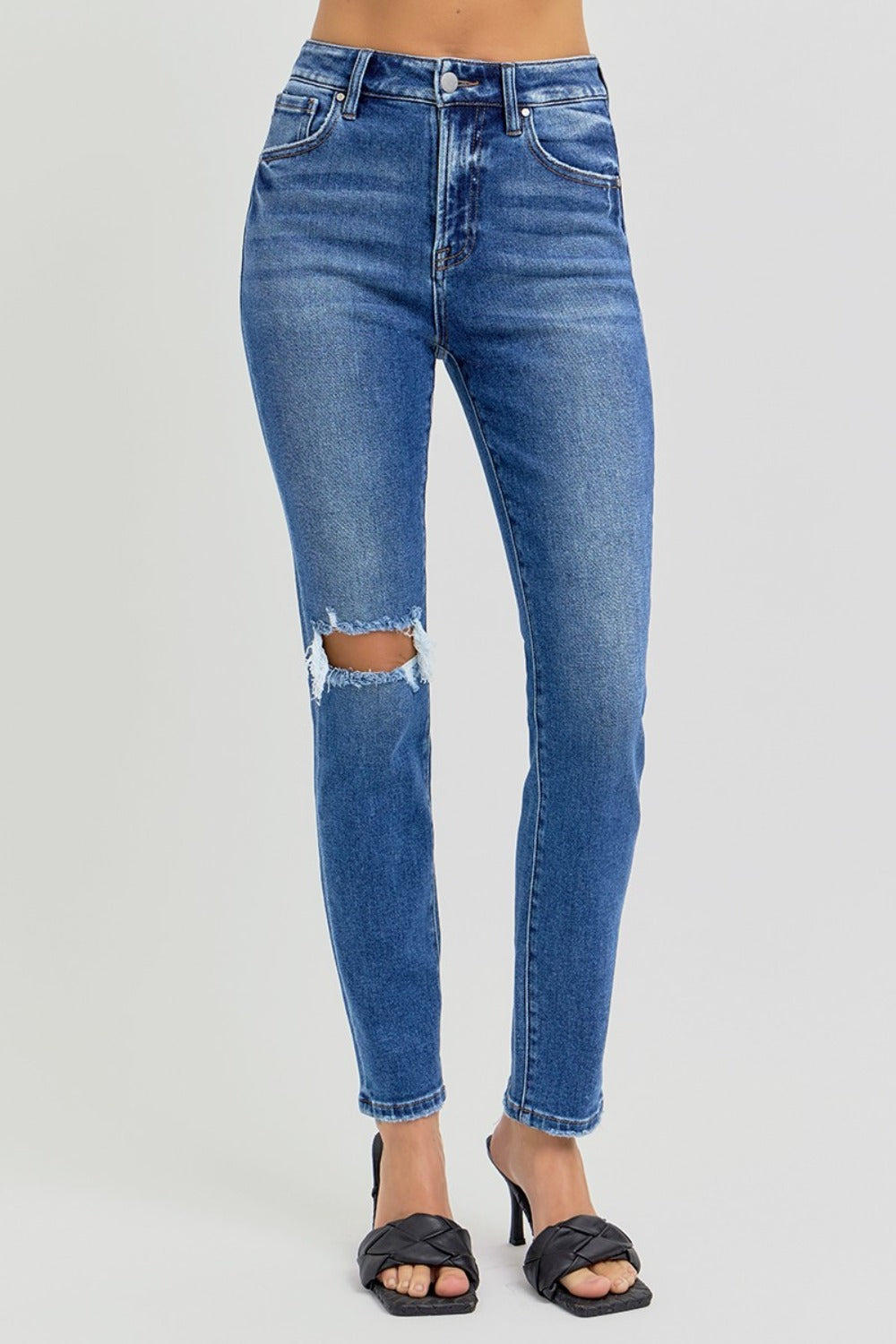 RISEN Ruthie High Rise Ankle Skinny Knee Distressed Jeans