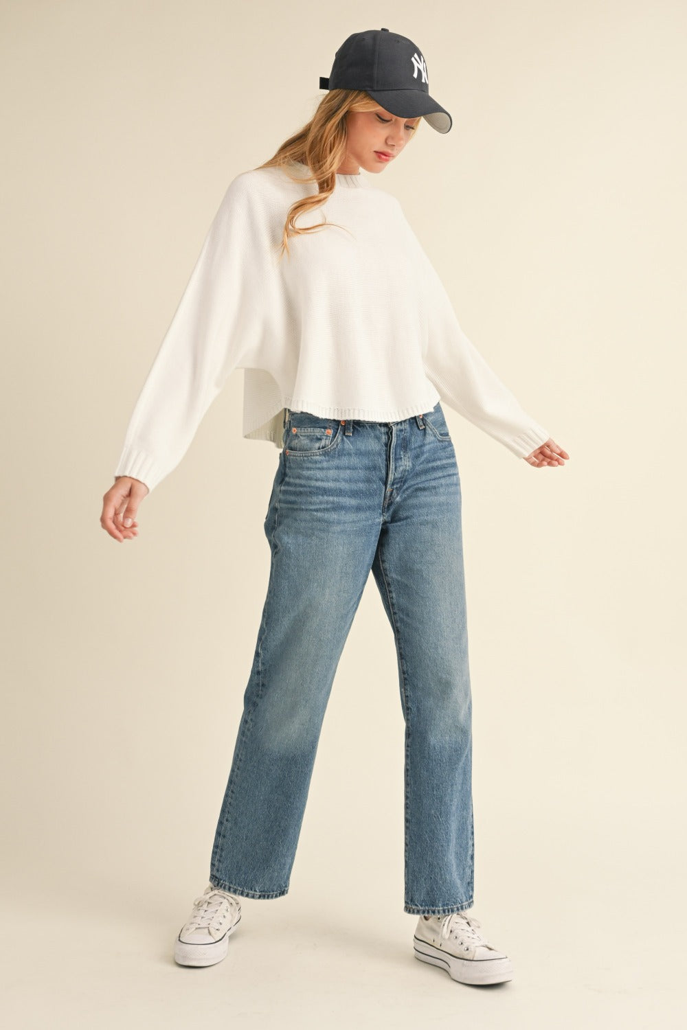 Mable Dolman Days Cropped Sweater in Off White