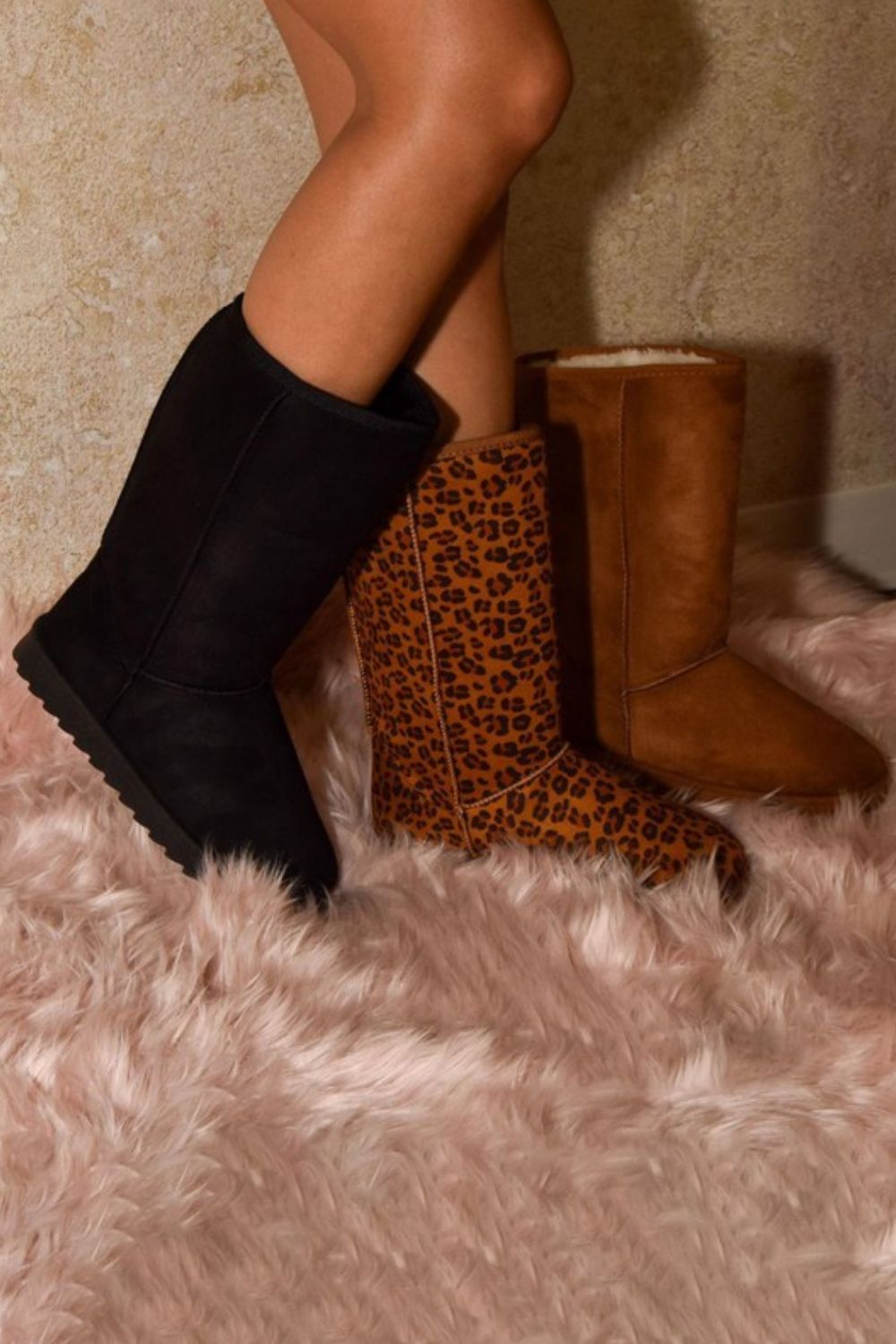 WILD DIVA Stepping Into Greatness Leopard Suede Round Toe Boots