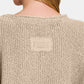 Zenana The Moment Is Here Notched Side Slit Patch Sweater in H Mocha