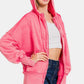 Zenana Acid My Go To French Terry Washed Zip-Up Hoodie with Pockets in Fuchsia