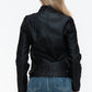 Snobbish Born To Ride PU Leather Biker Jacket with Side Zip Pockets in Black