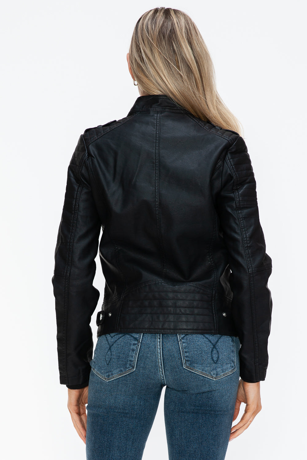 Snobbish Born To Ride PU Leather Biker Jacket with Side Zip Pockets in Black