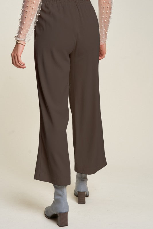 Davi & Dani Wide Awake Wide Leg Mid-Rise Pants in Chocolate