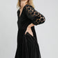 Umgee A Perfect Match Dotted Lace Sleeve Tiered Velvet Mini Dress in Black