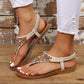 Beaded Summer Bliss PU Leather Open Toe Sandals