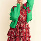 Davi & Dani Pop of Personality Floral Applique Open Front Drop Shoulder Cardigan in Green