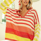 BiBi Sunset Bliss Striped Color Block Hooded Knit Top