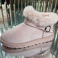 WILD DIVA Faux Fur and Fabulous Faux-Fur Buckle Round Toe Booties in Light Pink