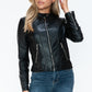 Snobbish Biker Babe PU Leather Zip Up Jacket with Pockets in Black