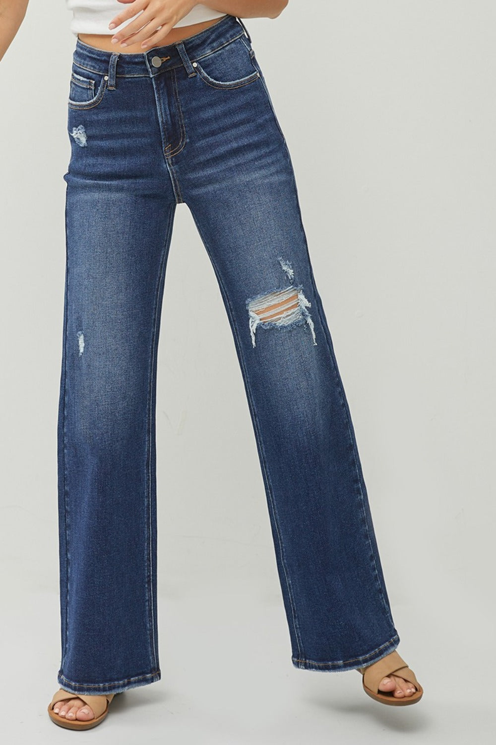 RISEN Caroline High Rise Distressed Wide Leg Jeans