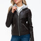 YMI Fuzzy Feels Faux Layered Double-Zipper Jacket with Fuzzy Hood in Chocolate