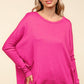 Haptics Fun and Free Dolman Long Sleeve Oversized Knit Top with Pockets in Fuchsia