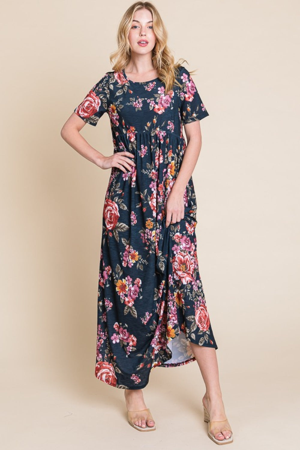 BOMBOM Follow Me There Floral Short Sleeve Maxi Dress