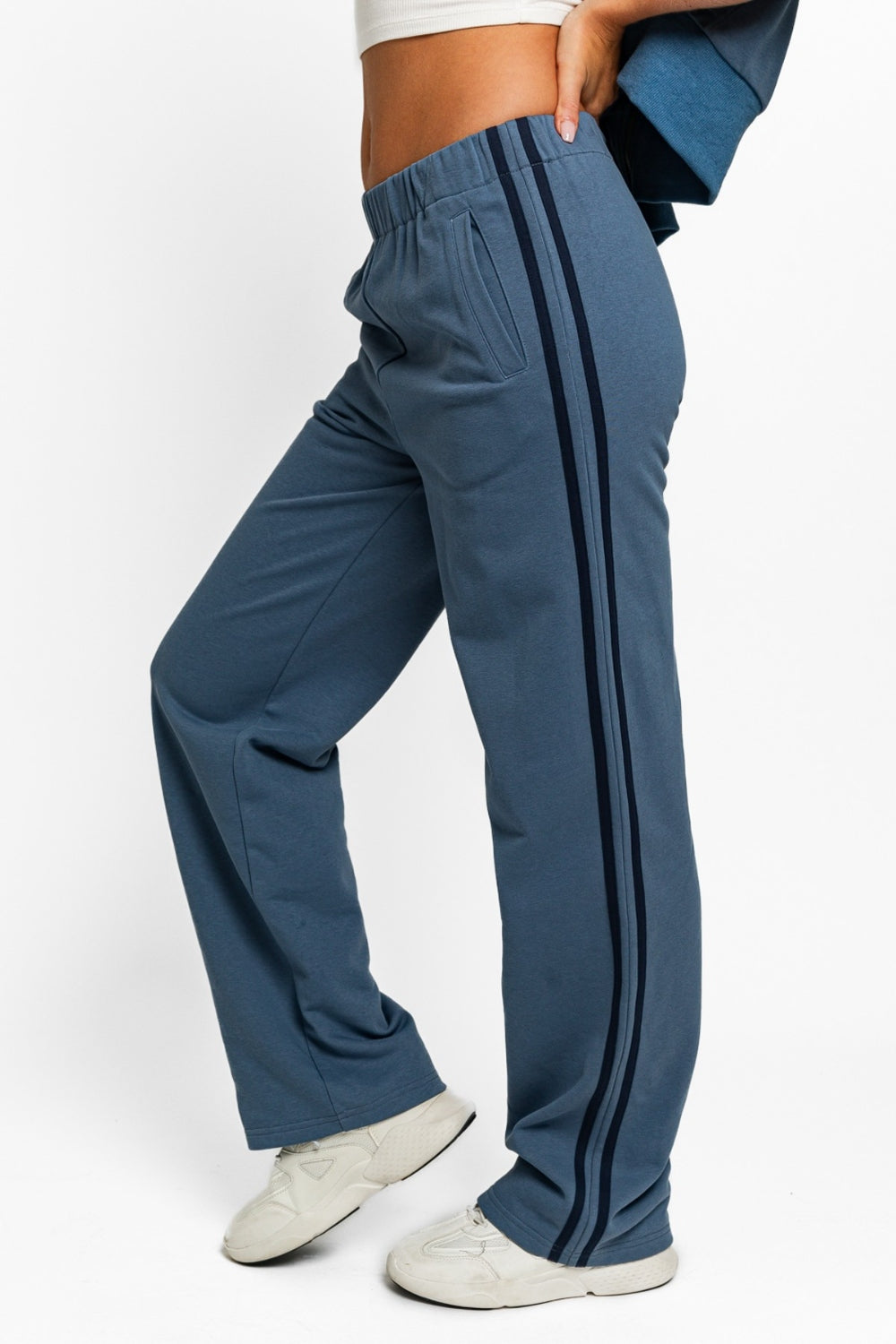 Tasha Apparel Spring Nights High Waisted Side Stripes Straight Track Sweatpants