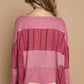 POL Block Party Half Button Color Block Drop Shoulder Knit Top in Cerise