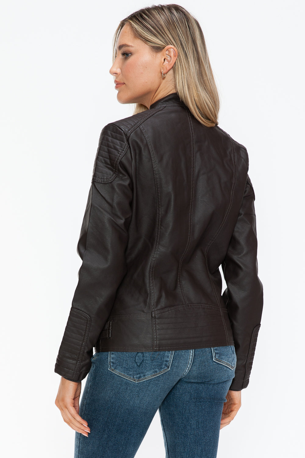 Snobbish A Wild Ride Faux Leather Biker Jacket with Side Zip Pockets in Chocolate