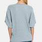 Zenana Make Your Move V-Neck Short Sleeve Dolman Sweater in Blue Grey