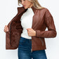 YMI Fuzzy Feels Faux Layered Double-Zipper Jacket with Fuzzy Hood in Brandy