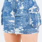 American Bazi Cargo Chic Jacquard Trim Cargo Mini Denim Skirt