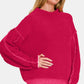 Zenana Give Me Adventures Exposed Seam Mock Neck Long Sleeve Sweater in Viva Magenta