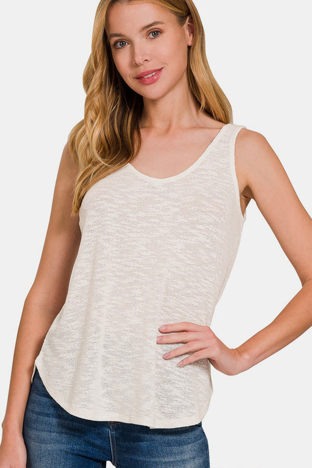 Zenana Soft & Gentle Curved Hem Tank in Ivory