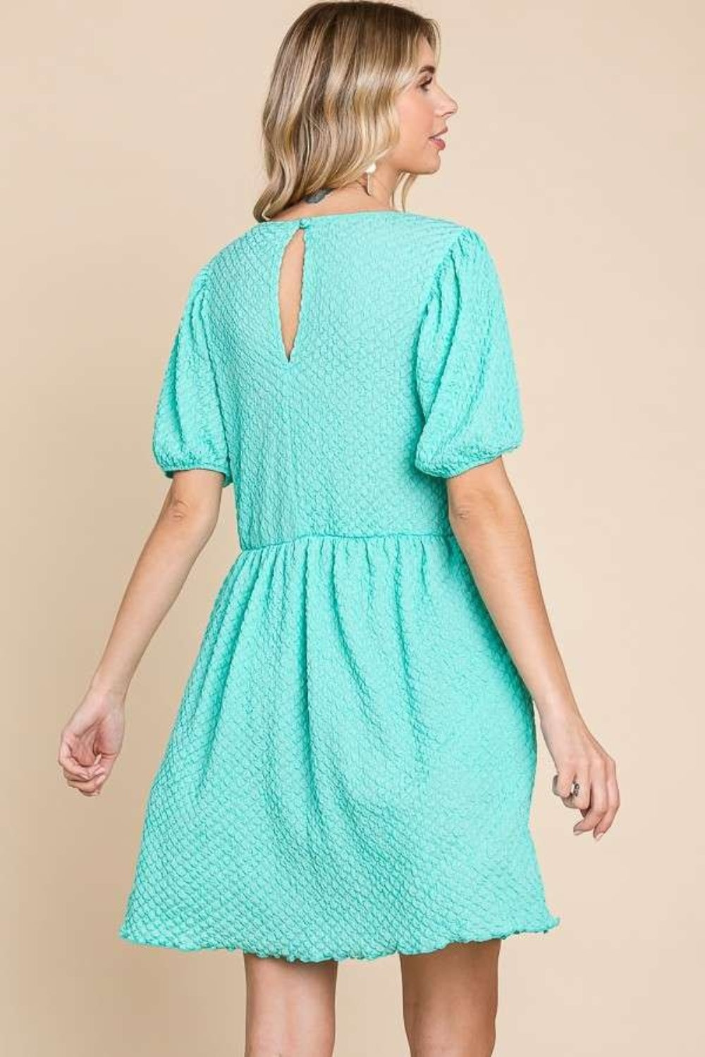 Culture Code Minty Skies Textured Puff Sleeve Dress