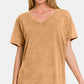 Zenana Cute in Camel Washed Short Sleeve V-Neck T-Shirt