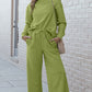 Double Take Let's Slow Down Textured Long Sleeve Top and Drawstring Pants Set