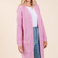 Mittoshop Cozy Hug Open Front Long Sleeve Longline Cardigan in Pink