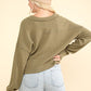 VERY J Knit Happens Exposed Seam V-Neck Ribbed Knit Top in Olive