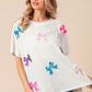 BiBi Ribbons And Bows Sequin Bow Patch Short Sleeve T-Shirt in Off White