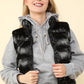 VERY J Metallic Star Shiny Metallic Zip Up Puffer Vest in Black