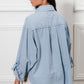 BiBi Stitched With Love Button Down Stitch Detail Shirt with Chest Pockets in Denim