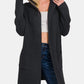 Zenana My Way Hooded Open Front Sweater Cardigan in Black