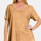 Zenana Cute in Camel Washed Short Sleeve V-Neck T-Shirt