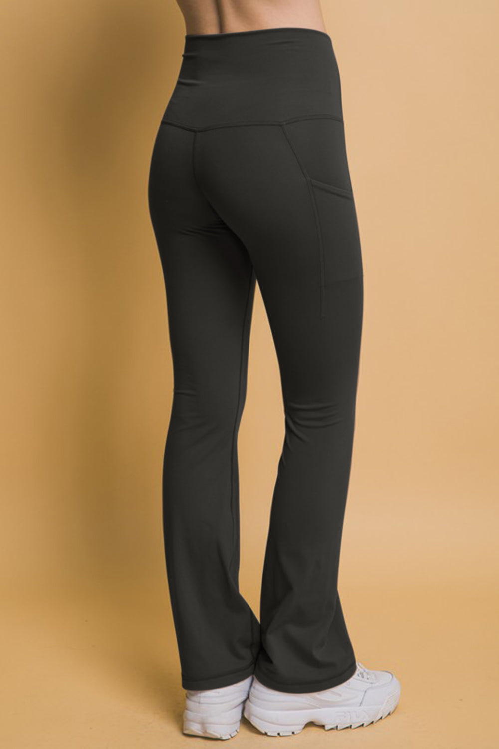 Love Tree First Class High Waist Flare Active Leggings with Side Pockets in Black