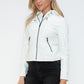 Snobbish Embrace The Day Faux Leather Zip Up Drawstring Hooded Jacket in White