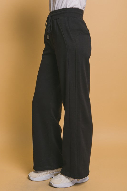 Love Tree Breaking The Rules Drawstring Wide Leg Sweatpants with Pockets in Black