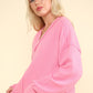 VERY J Knit Happens Exposed Seam V-Neck Ribbed Knit Top in Pink